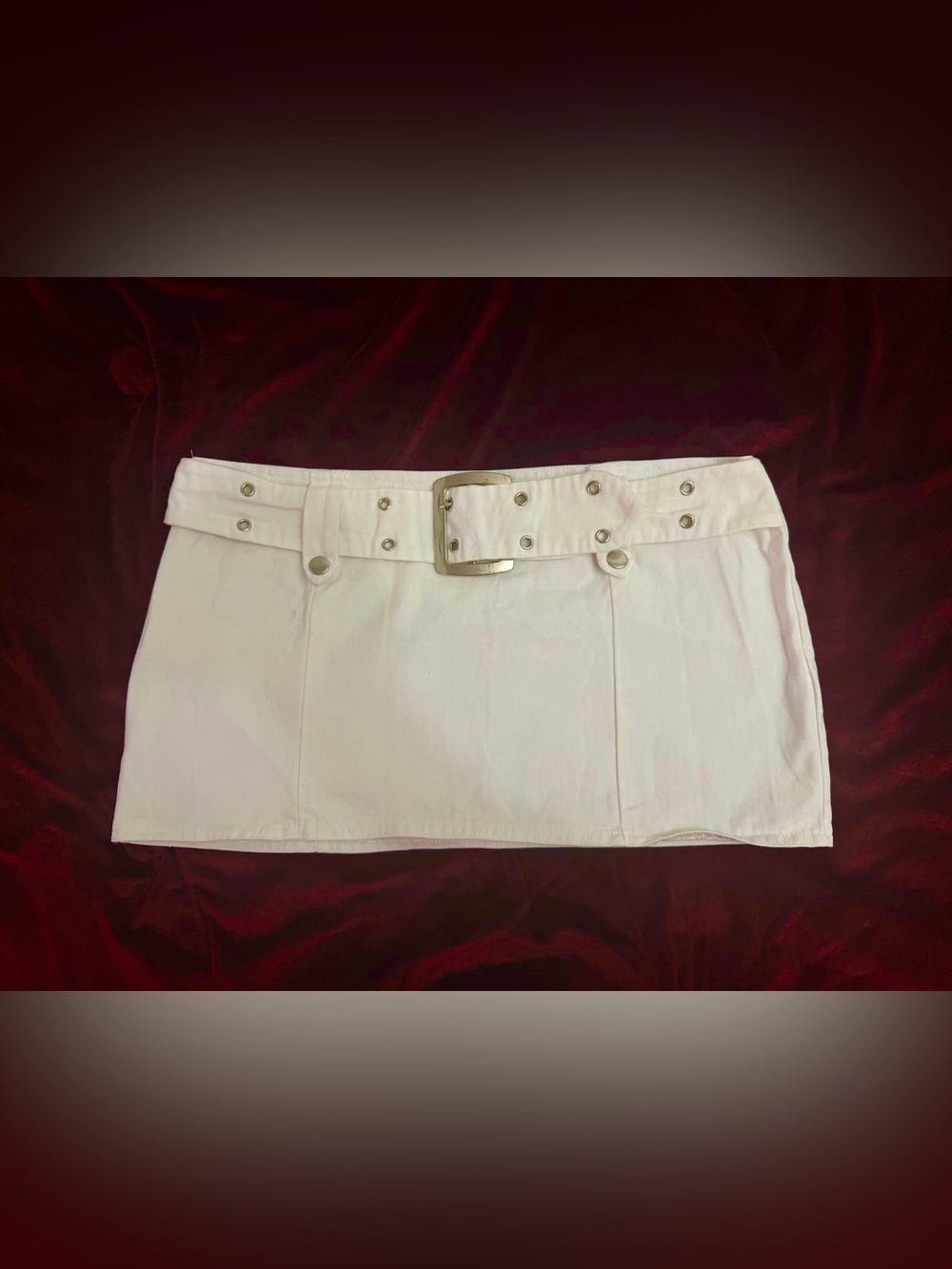 Micro Mini Skirt Low Waisted White Denim Silver Buckle